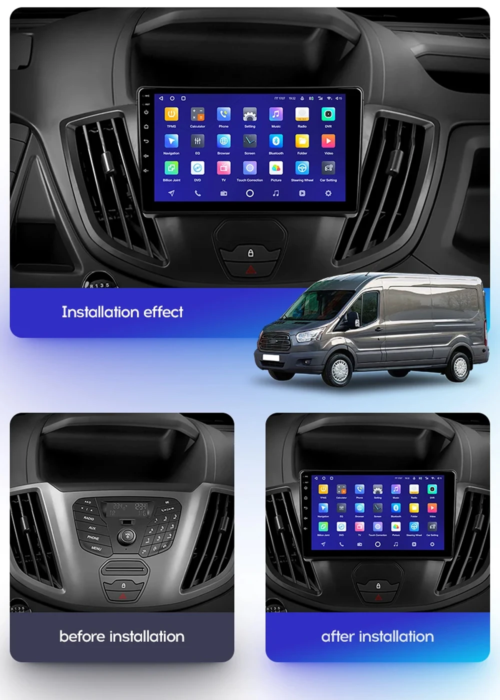 Android 14 Wireless Carplay&Auto WIFI+4G For Ford Transit 2015 2016 2017 2018 Car Radio Multimedia Video Player Stereo 2din  GPS