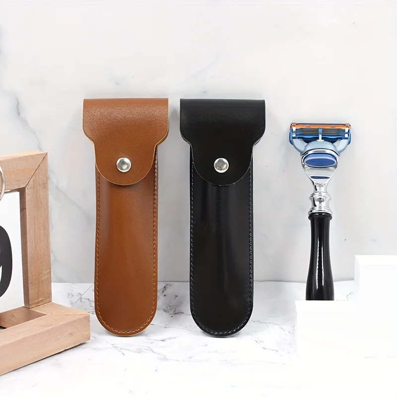 حافظة جلدية لشفرات الحلاقة اليدوية، ملحقات أداة تشذيب اللحية للسفر، حقيبة صغيرة لإصلاح اللحية، حقيبة تخزين جلدية محمولة #2