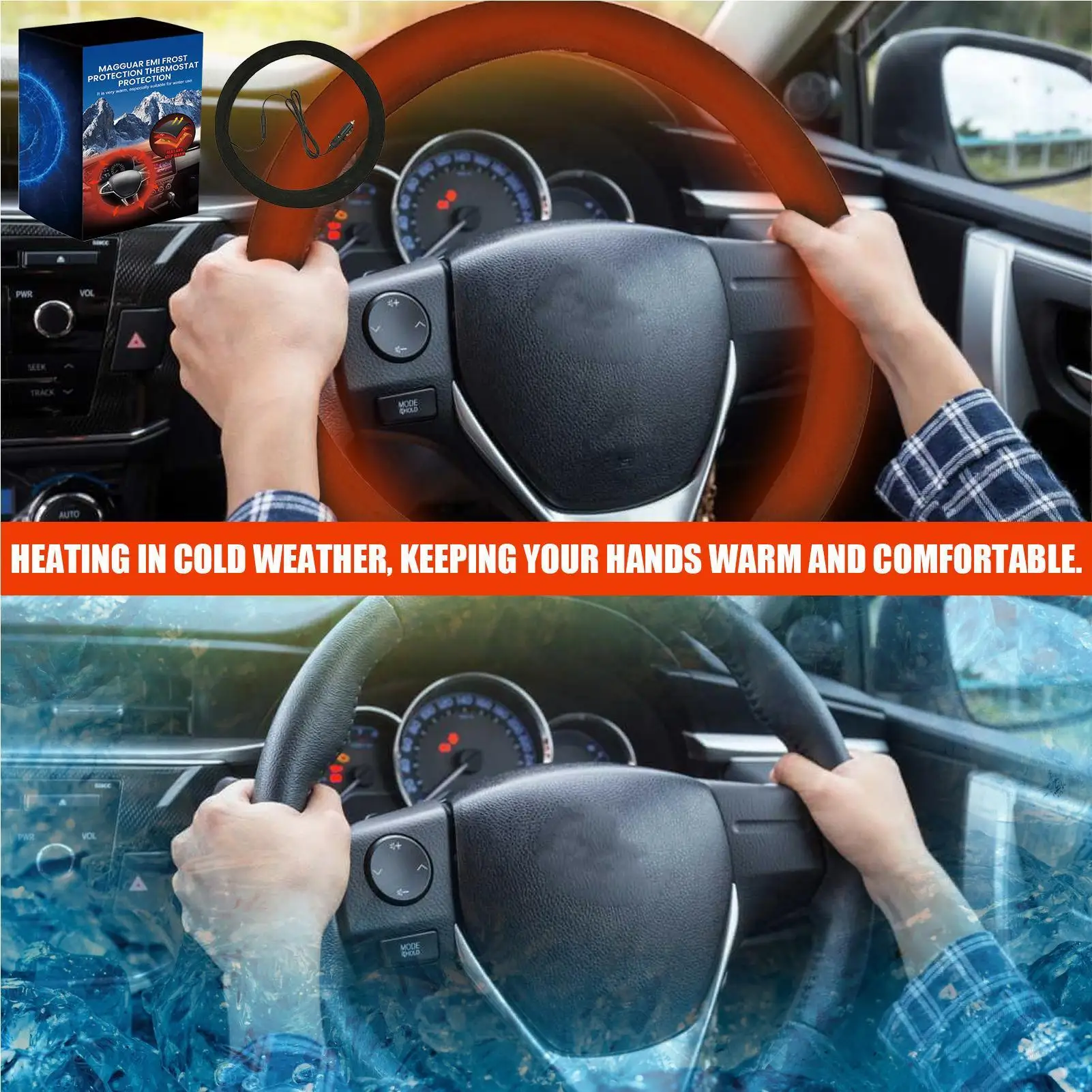 Heated Steering Wheel Cover 12v Cordless Anti-Slip Protector Automotive Steering Wheel Warmer Cover for Truck SUV Men Women