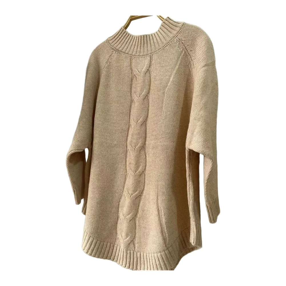 

Jacquard Design Knitted Pullover Casual Long Sleeve Style Regular Length Size S To 3XL Loose Turtleneck Cape Sweater