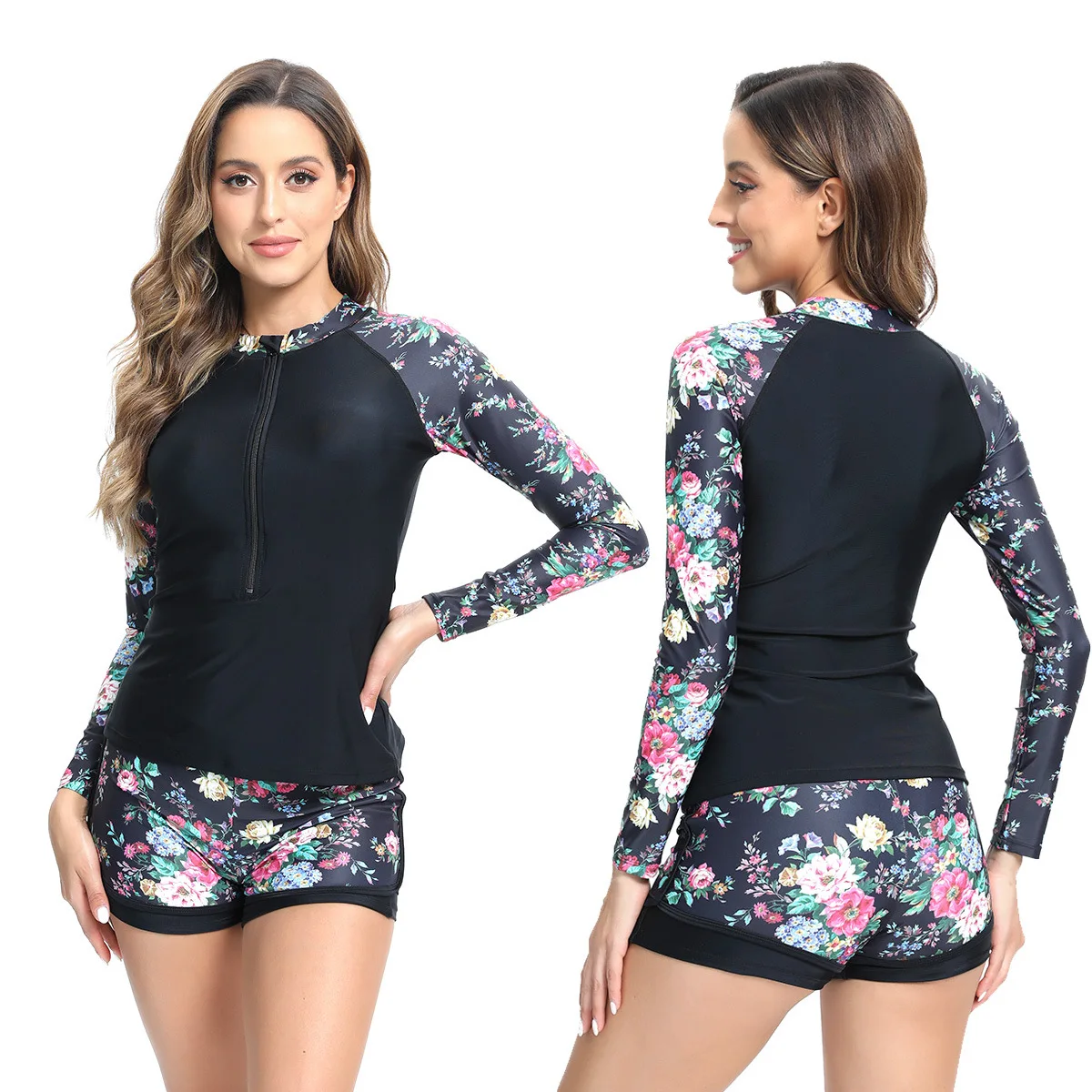 NADANBAO Sexy Women's Two-Piece Swimsuits Beach Party Floral Printing Swimwear Female Fashion Rash Guard Wetsuit Bathing Suit