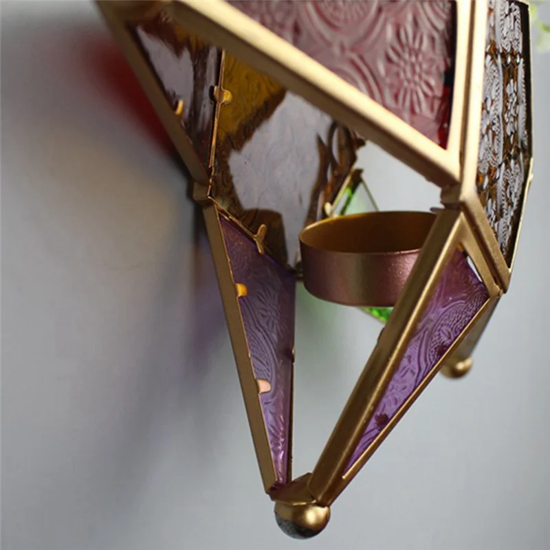 

A96K-Hanging Candle Lantern,Moroccan Style Glass Five-Pointed Star Shaped Tealight-Holder For Wedding,Garden Yard, Black Easy To