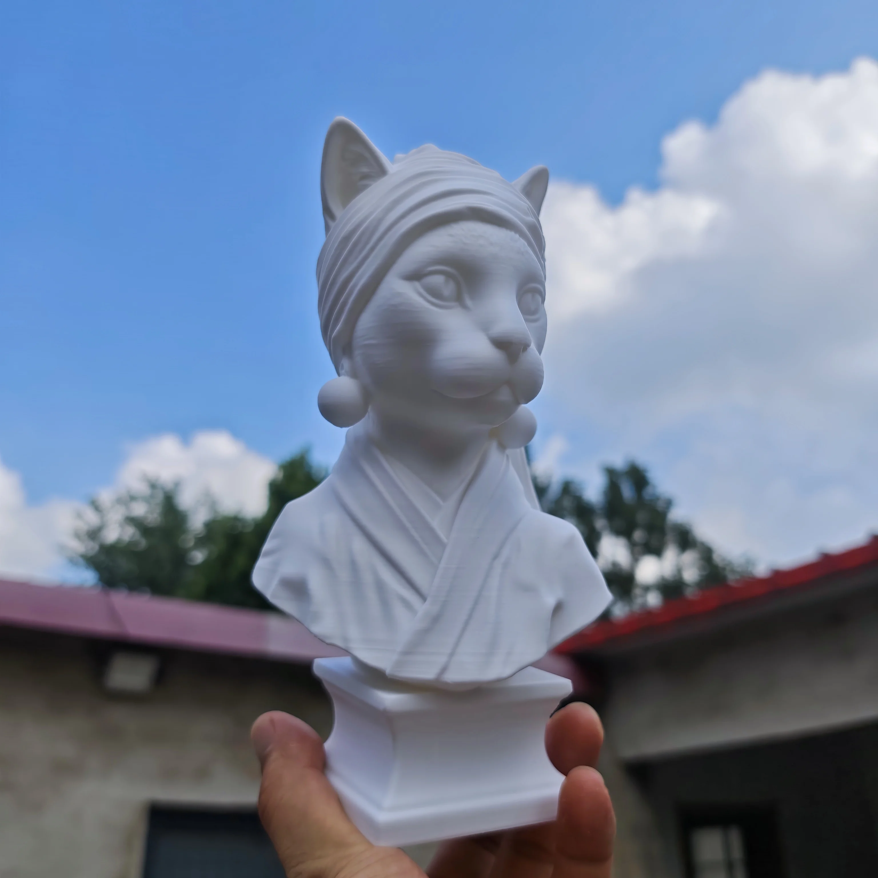 Art Decor Bust, Cat With Headscarf Statue, Artist Reference Model, Tabletop Ornament, 3D Printed Sculpture