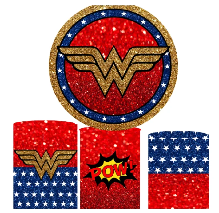 Round Circle Background Wonder Super Woman Girl Backdrop Boys Birthday Party Table Cover for Photo Studio