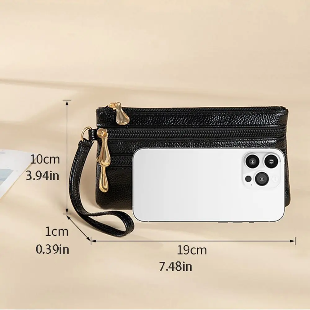 Solid Color Two Zipper Coin Purse Large Capacity Multi-pocket Lychee Pattern Long Wallet Card Holder Storage Bag Female/Male