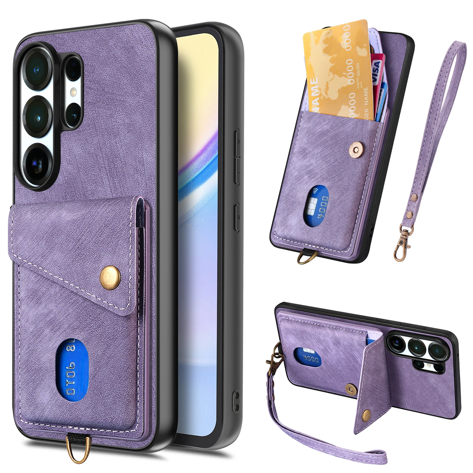 Luxury Magnetic Lanyard Zipper Wallet With Card Holder Flip For Samsung Galaxy S26 Ultra S25 S24 S23 Ultra Case Shockproof Cover