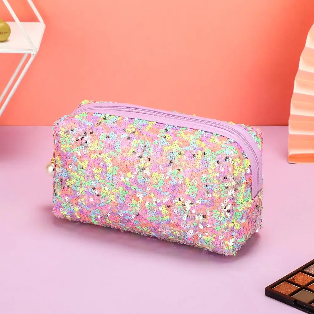 Women Sequin Glitter Cosmetic Bag Zipper Pouch Storage Makeup Bag Mermaid Color Girls Pen Bag 2024 Xmas New Year Gift