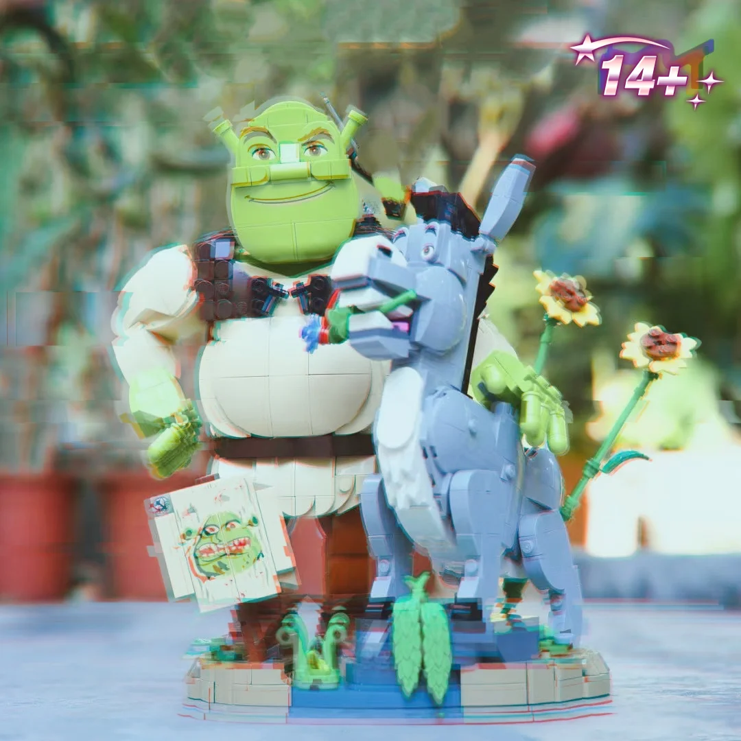 2026 New 1403pcs Animation Movie Green Monster Donkey Cat in Boots Building Blocks Puzzle Model Toys Ornament Birthday Gifts