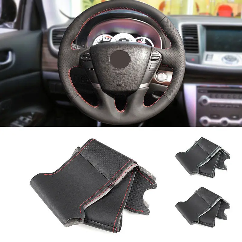 Car Interior Accessories Braid Steering Wheel Leather Cover Hand Sewing For Nissan Teana Murano Z51 Elgrand Quest