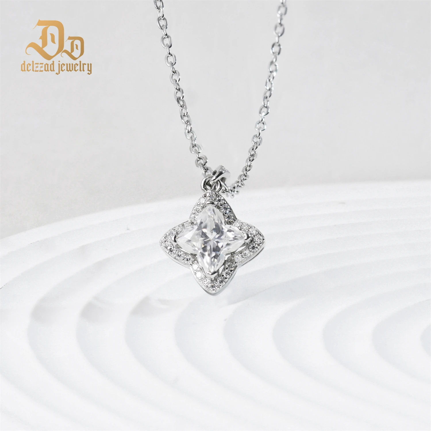New Delzzad 100% S925 Sterling Silver Plant Flower Moissanite Women's Necklace Pendant Simple Sparkling Classic Luxury Gifts - Image 2