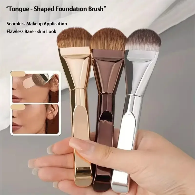 Professional Foundation Brush - Soft Nylon Bristles, Elegant Brown Handle, for BB Cream, Liquid Foundation, Powder - Travel