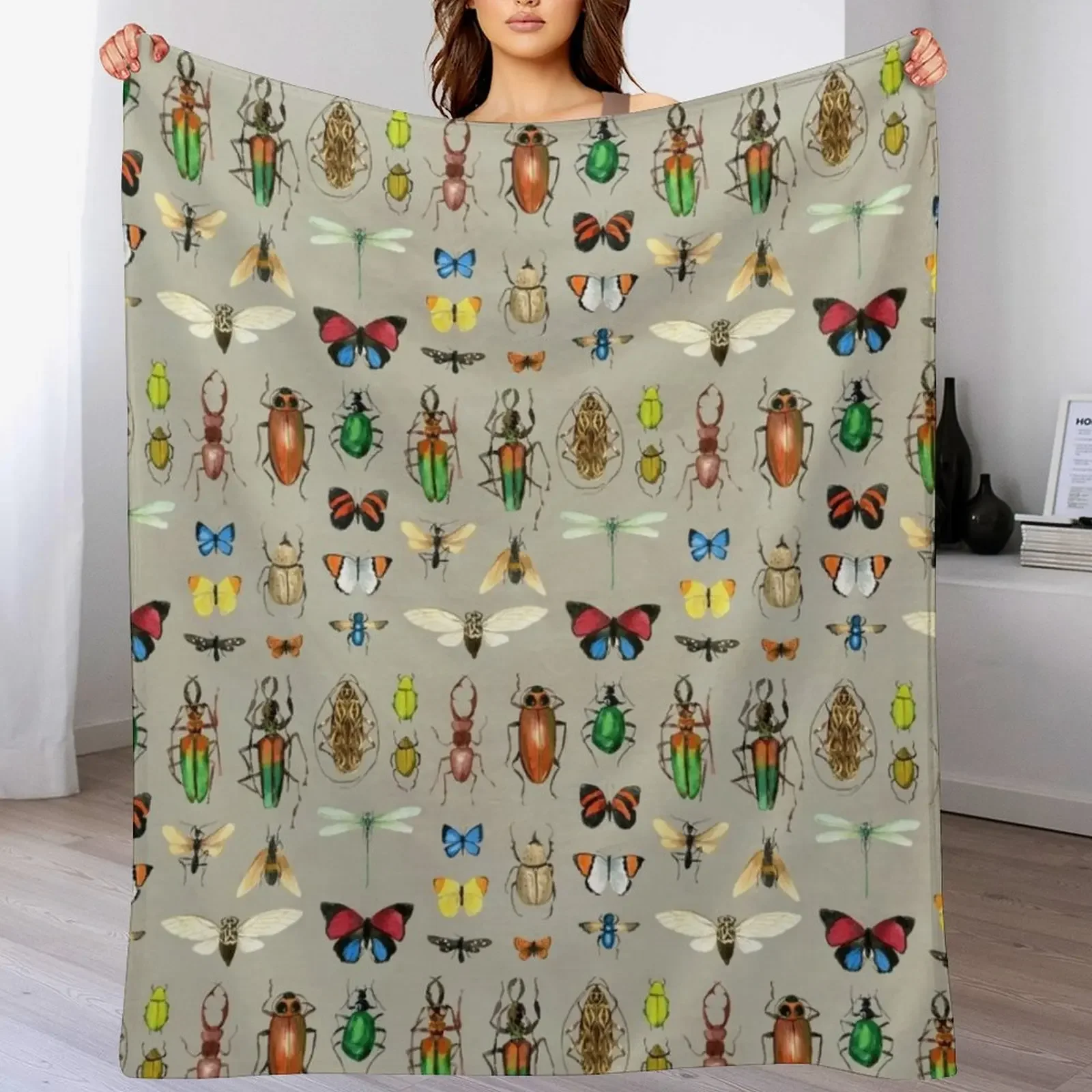

The Usual Suspects - Insects on grey - watercolour bugs pattern by Cecca Designs Throw Blanket Kid'S Baby Blankets