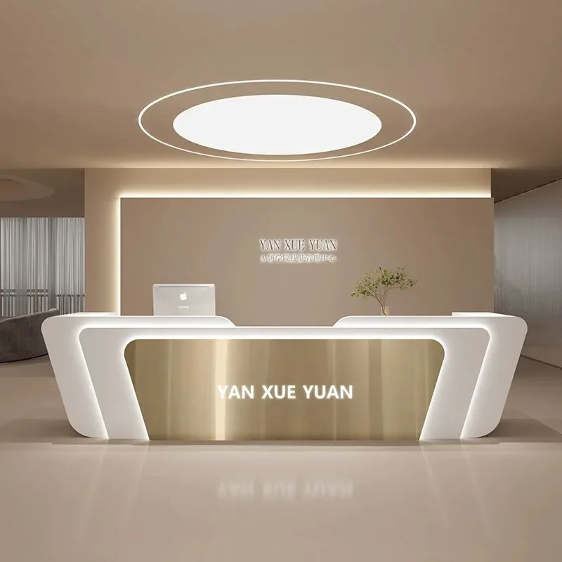 Stainless Steel Cashier Simple Modern Beauty Salon Bar Company Front Desk Reception Desk Balcao De Loja Beauty Salon Furniture