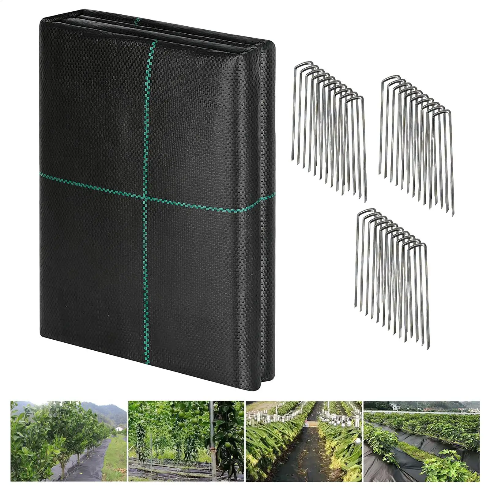 Landscape Fabric with Pegs Heavy Duty Breathable Non-Woven Cover Yard Ground Fabric Grass Blocker for Pathway Backyard Farm