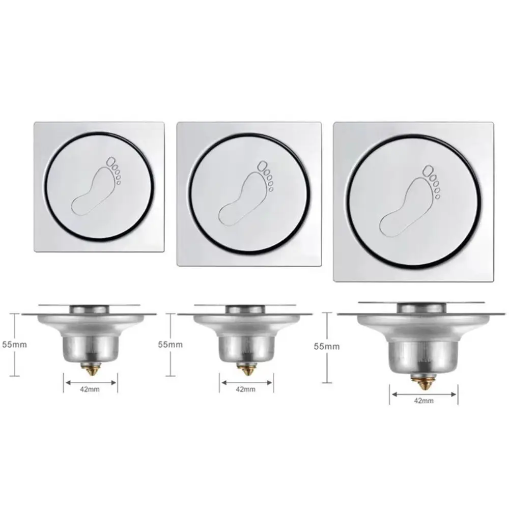Creative Round Sewer Pop Up Foot Floor Drain Removable Foot-Controlled Square Floor Drain Anti-odor Bathroom Shower Drain Cover