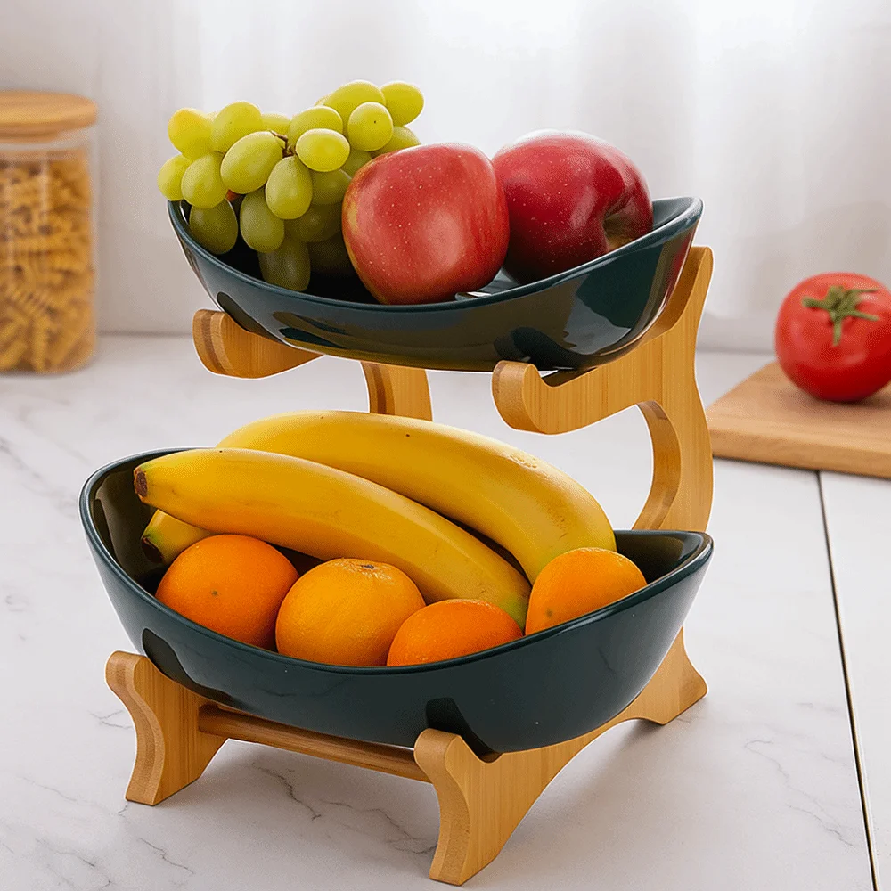 

Cake Stand Plastic Material Fruit Plate Modern Style 2 Layer Candy Dish Salad Bowl Creative Design Snack Dish Living Room