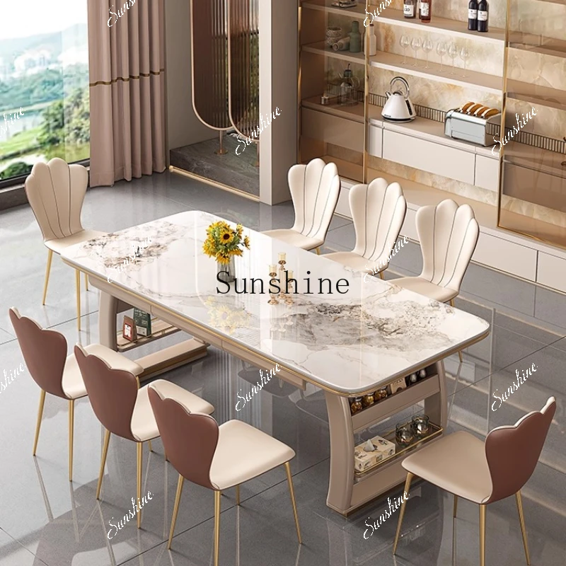 Light luxury slate small household type modern simple with drawer induction cooker high-end dining table and chair combinationP