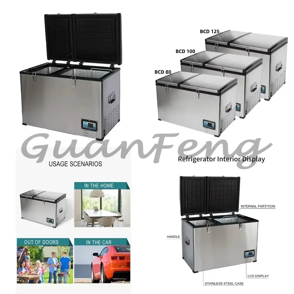 100L Compression Car Refrigerator, Portable Electric Cooler Refrigerator 12V 240V Camping RV Metal Refrigerator