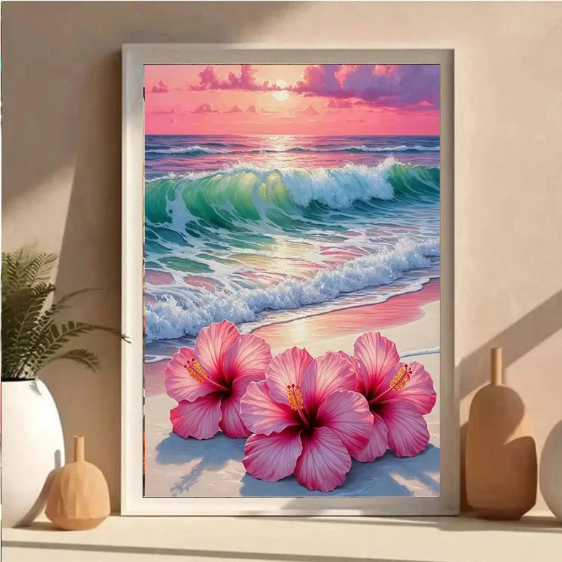 AB Diamond DIY Diamond Painting Kit, featuring flower and wave designs, is ideal for adults and beginners alike.