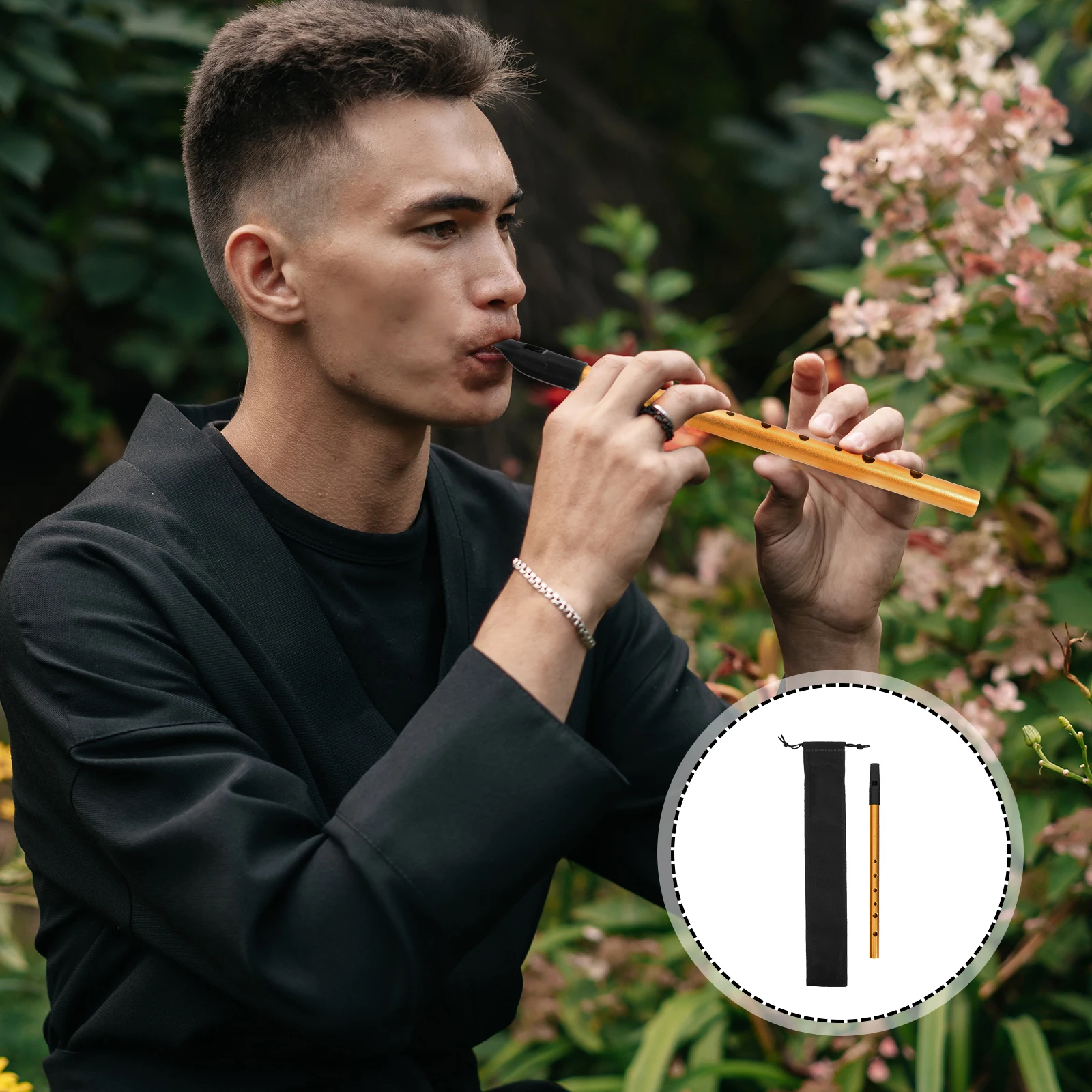 

D Whistle Fern Student Clarinet 6-hole Metal Instrument Black Simple Wind