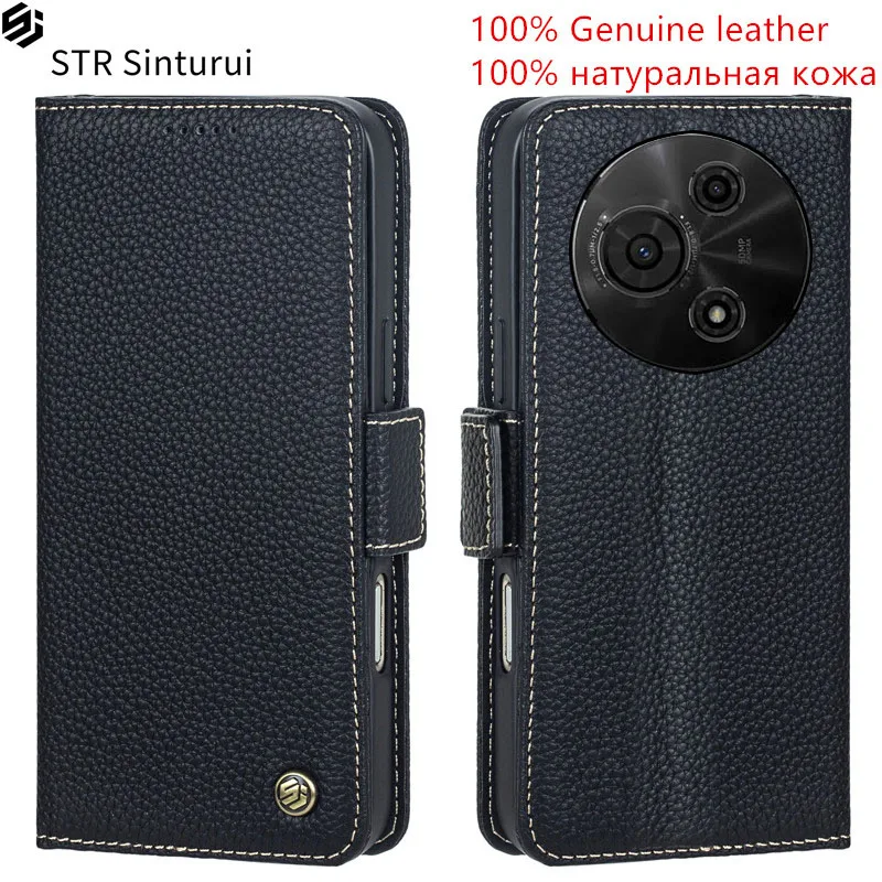 

STR 100% Genuine leather lychee grain card Slot Wallet Cover For TCL 50 5G 60 SE LE XE NxtPaper 60R 503 501 502 Flip phone Case