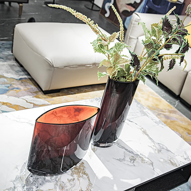 Home Decor Big Tabletop Artwork Wine Red Color Fluted All State Glass Terrarium Vase