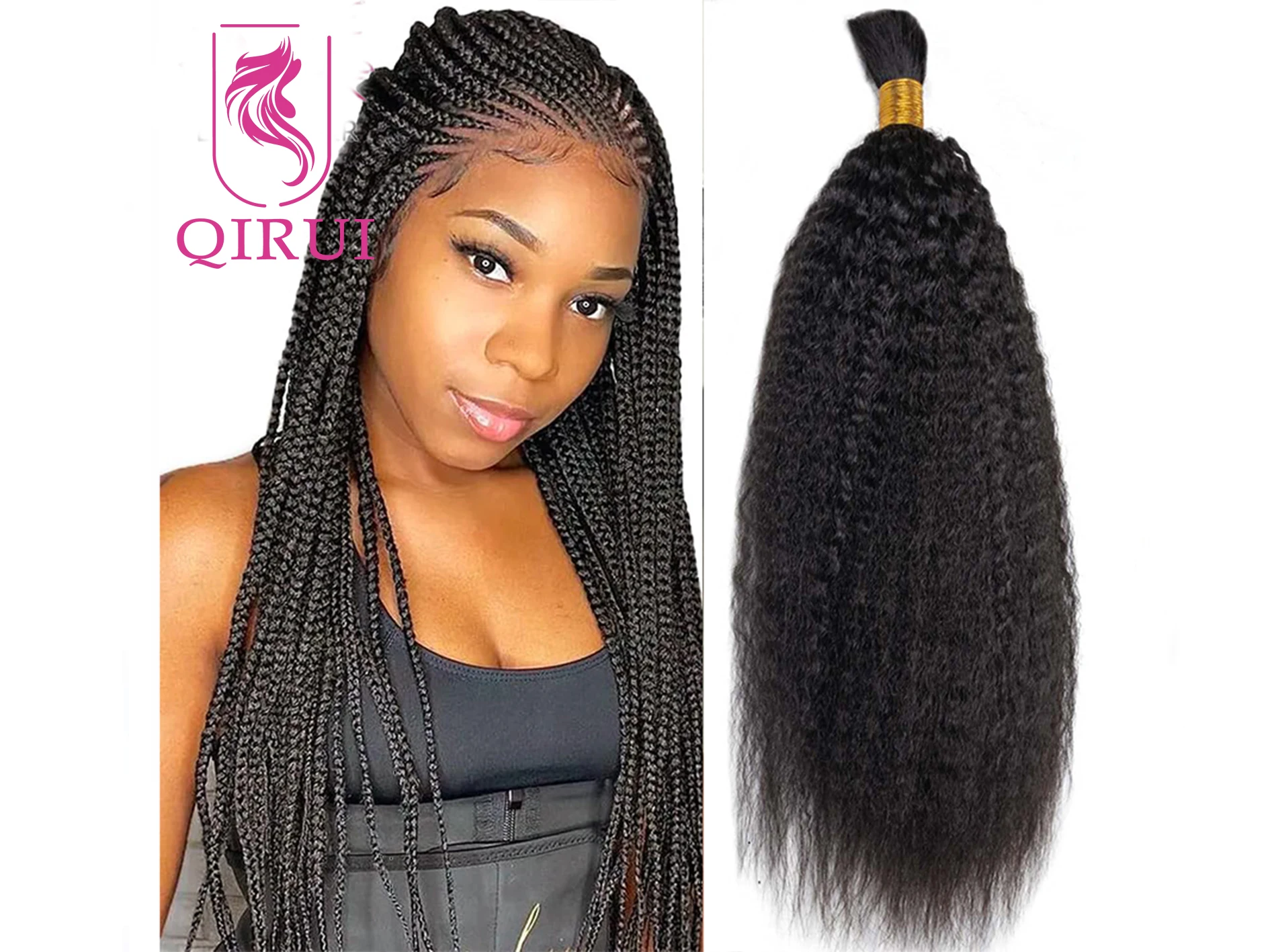 Mongolian Kinky Straight Human Hair Bulk For Braiding Yaki Straight Human Braiding Hair Bulk Hair No Wefts 1/3pcs/Lot For Women