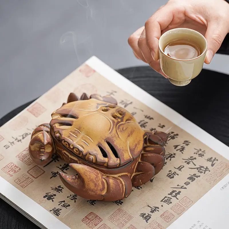 Retro Crab Incense Burners, Ceramic Aromatherapy Stove, Wormwood Sandalwood, Aloes Zen, Home Indoor Tea Ceremony Tray Decoration