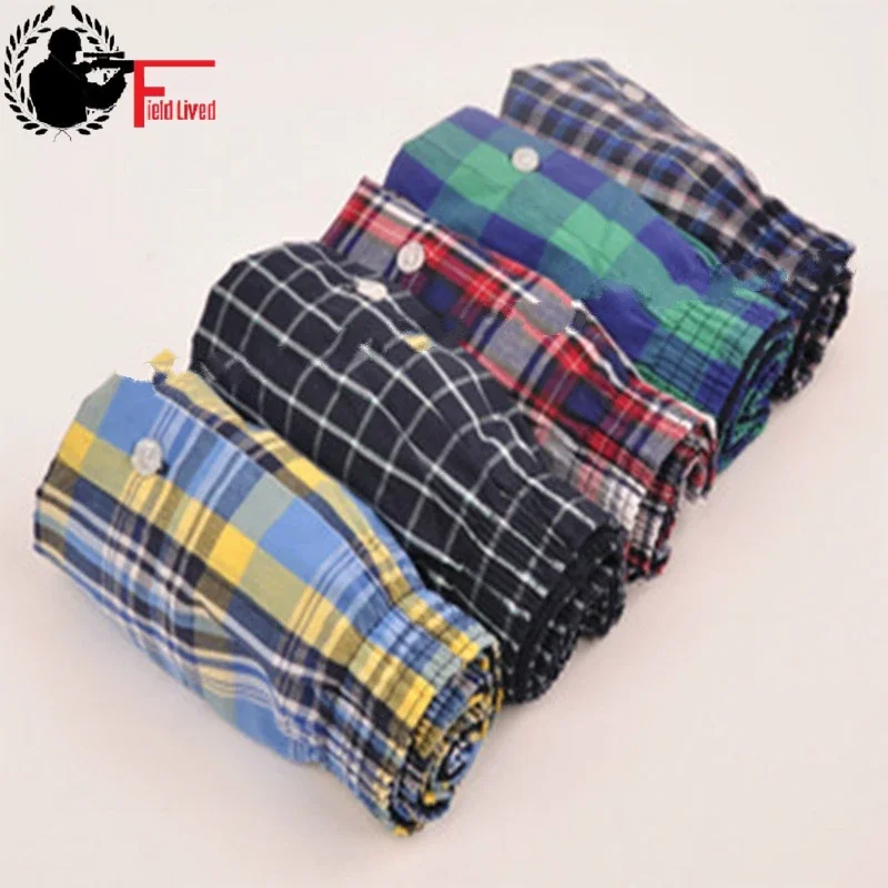 UNDERWEAR MEN 5pcs Lot Loose Shorts Men\'s Panties Cotton boxer male plus Large big size Comfortable Soft plaid under wear sexy