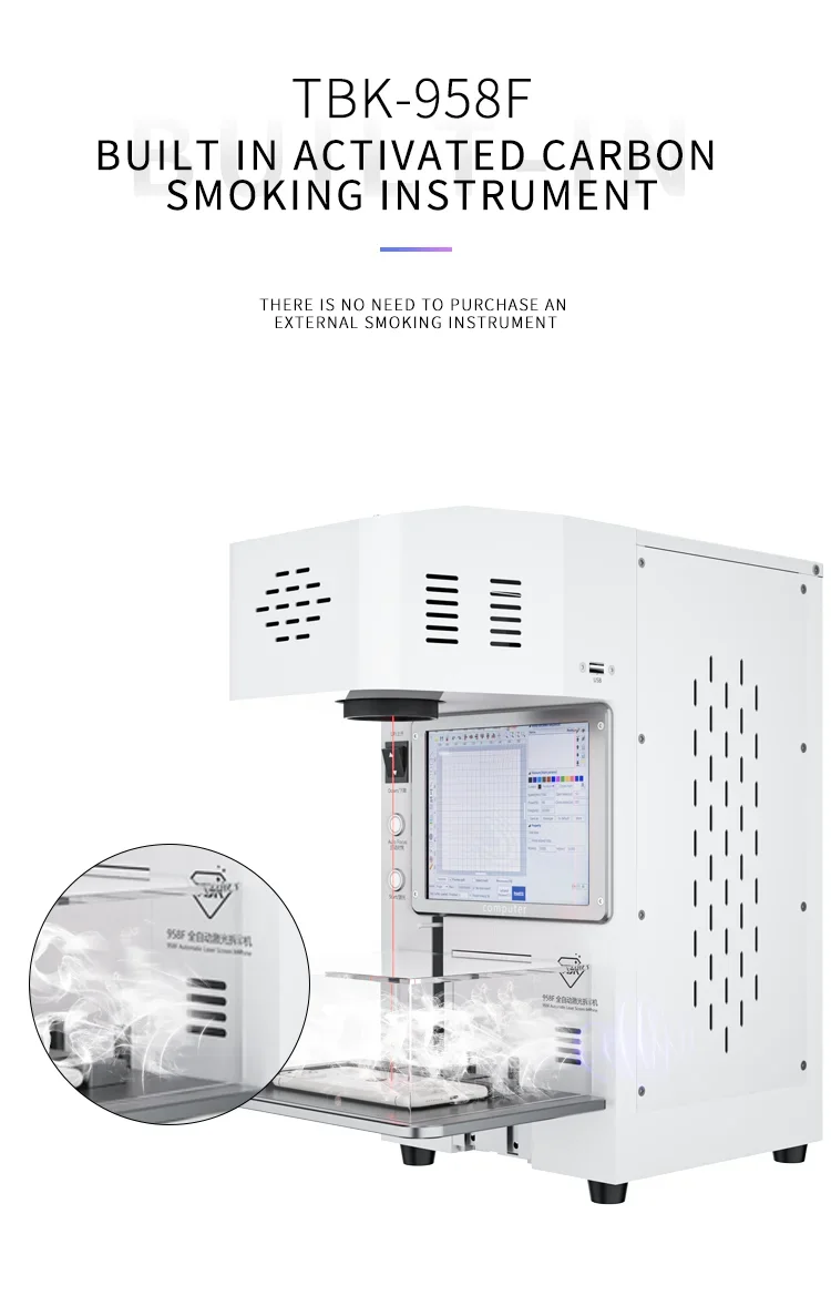 Gold Seller TBK 958F Automatic Back Glass Remover 20W Fiber  Separator Machine Built-in Fume Extraction System