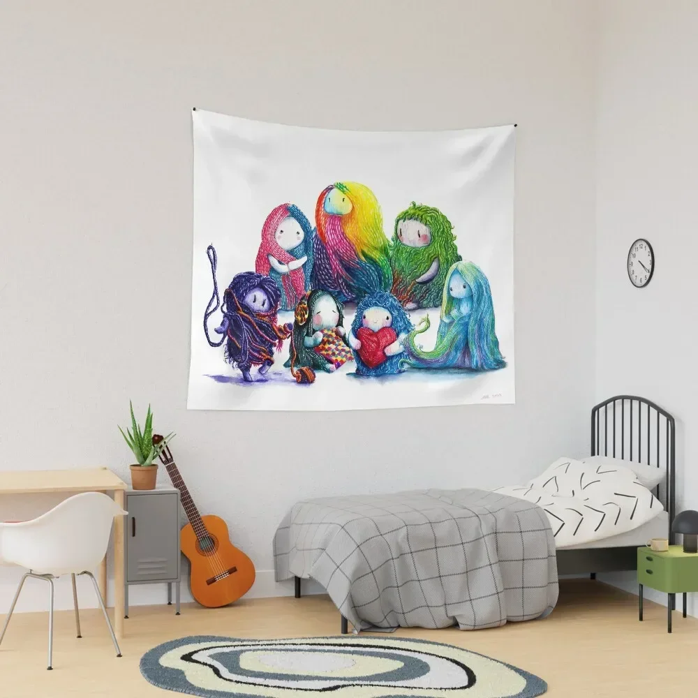 

Meet the Yarnlings: Whimsical Characters for Crafters and Knitters Tapestry Anime Decor Room Design Room Decor Tapestry