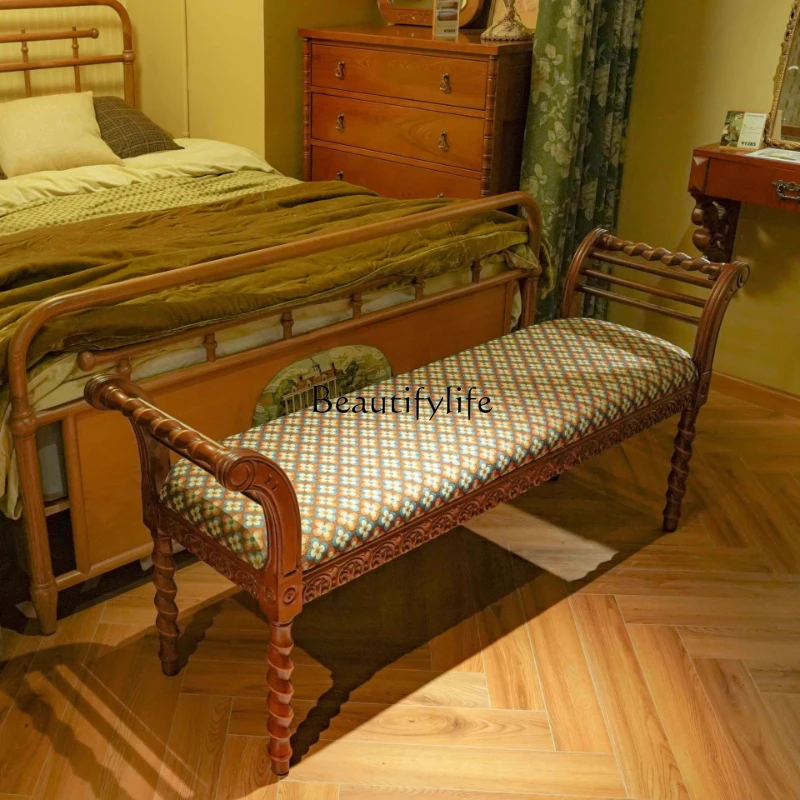 

*French American solid wood light luxury bedside stool retro bedside couch makeup stool