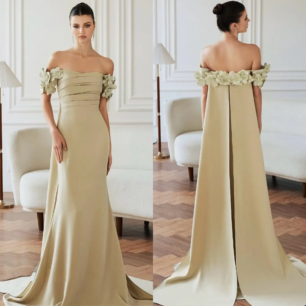 

Высокое качество по индивидуальному заказу без бретелек длиной до пола, со шлейфом и цветочной аппликацией, элегантное женское платье с открытыми плечами для свадебной вечеринки