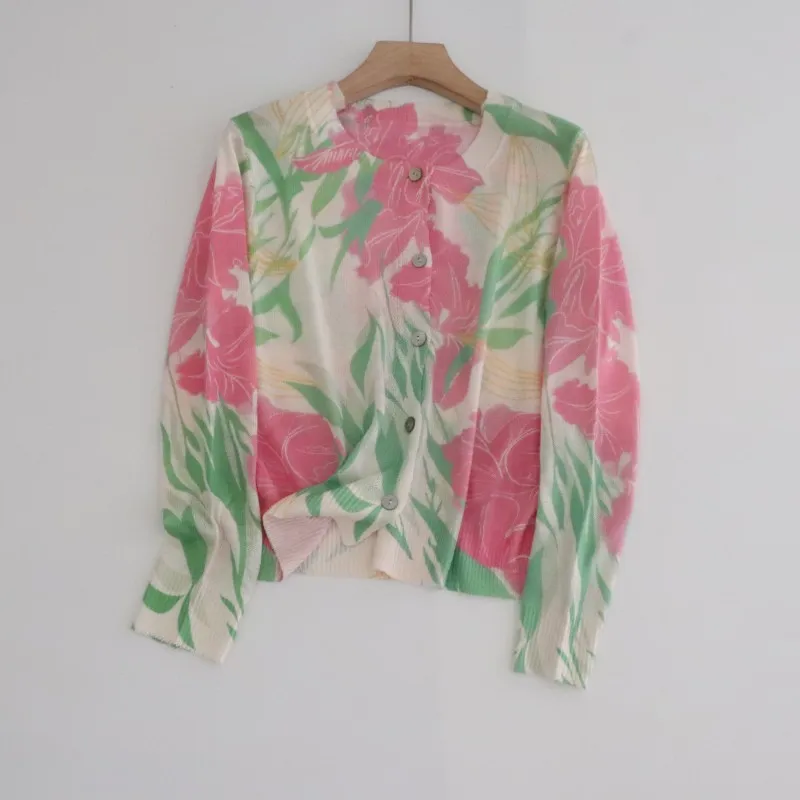 Faionable Print Gebreid Lang Sve rond Ne Open Vest Dames Zomer Nieuwe collectie Ademend Lichtgewicht Veelzijdige top