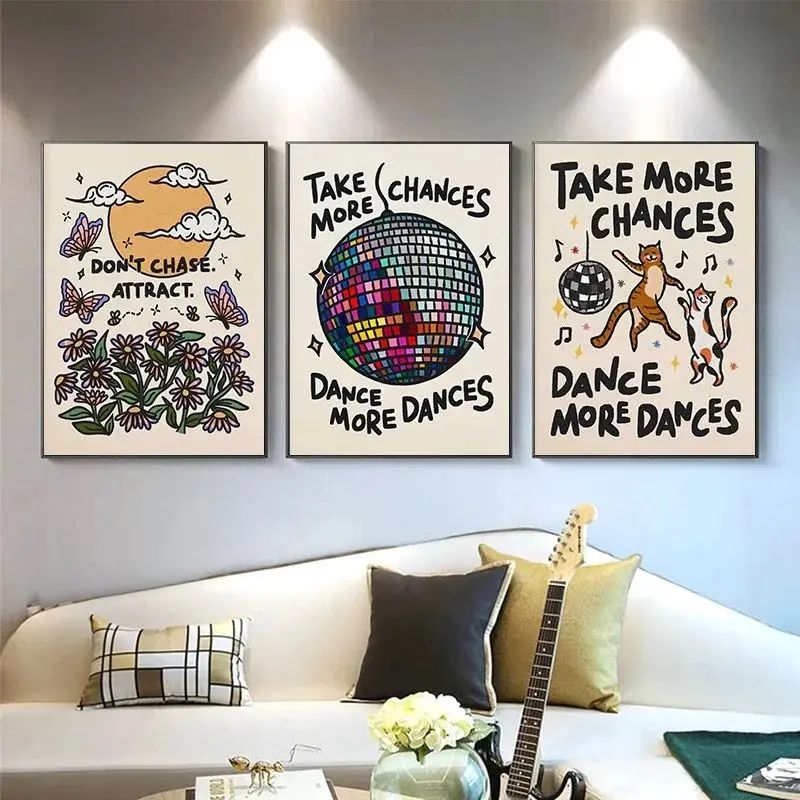 Buntes Retro-Poster mit Positiven Zitaten, Kawaii Frosch, Katze, Hund, Dopamin-Dekor, Leinwandgemälde, Kunstbild, Wanddekoration, Wohnaccessoires