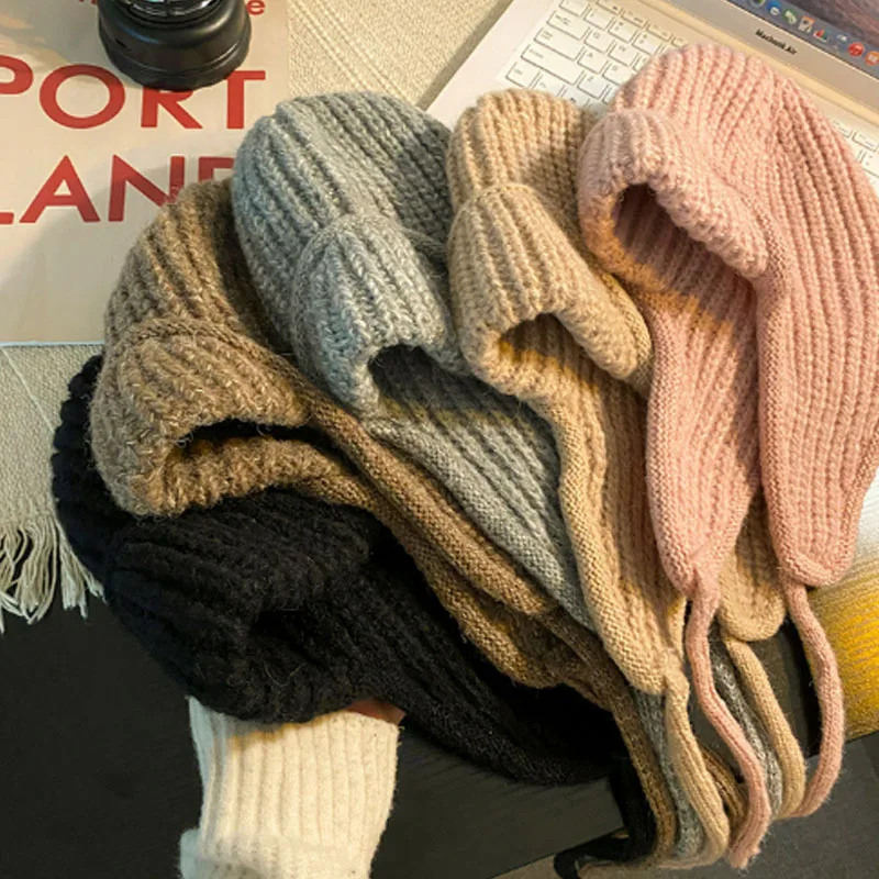 Kältebeständige Winter-Strickmützen, warme Damen-Ohrenklappen-Mütze, weich, verdickt, winddicht, kaltes Wetter, Outdoor-Mode, Ohrenschützer-Kappen