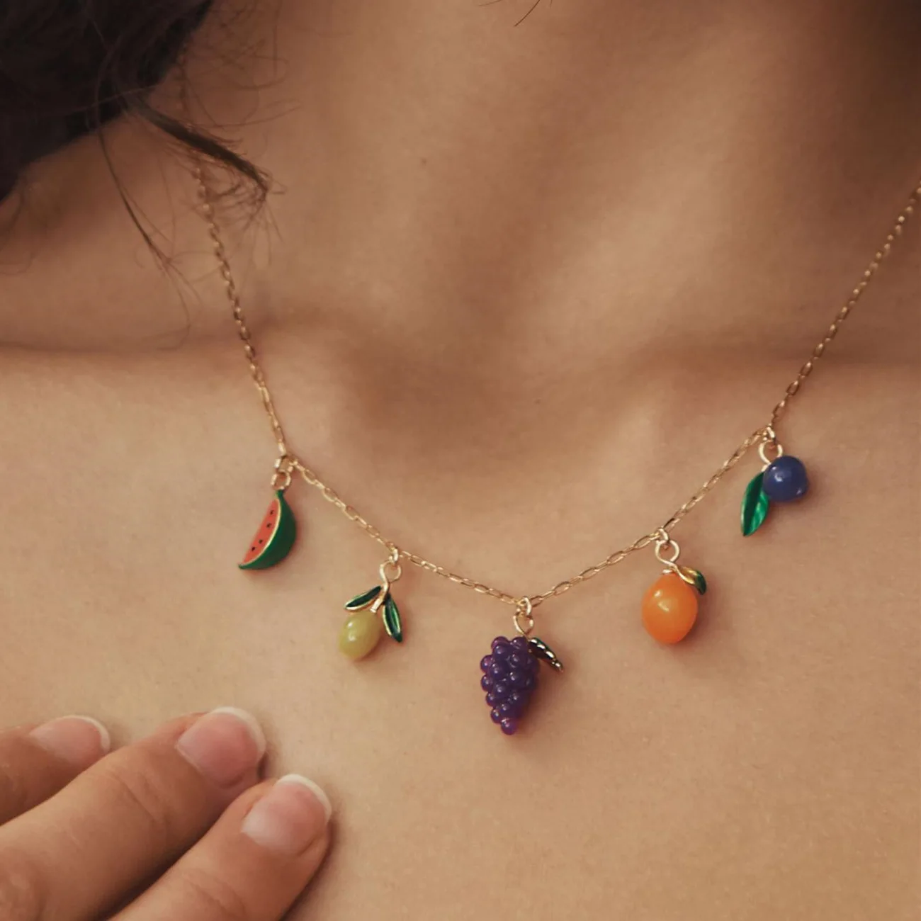 Fashionable and Innovative Style Multi Colored Resin Fruit Beading Necklace UNISEX Fun Cute and Joyful Party Jewelry Necklace