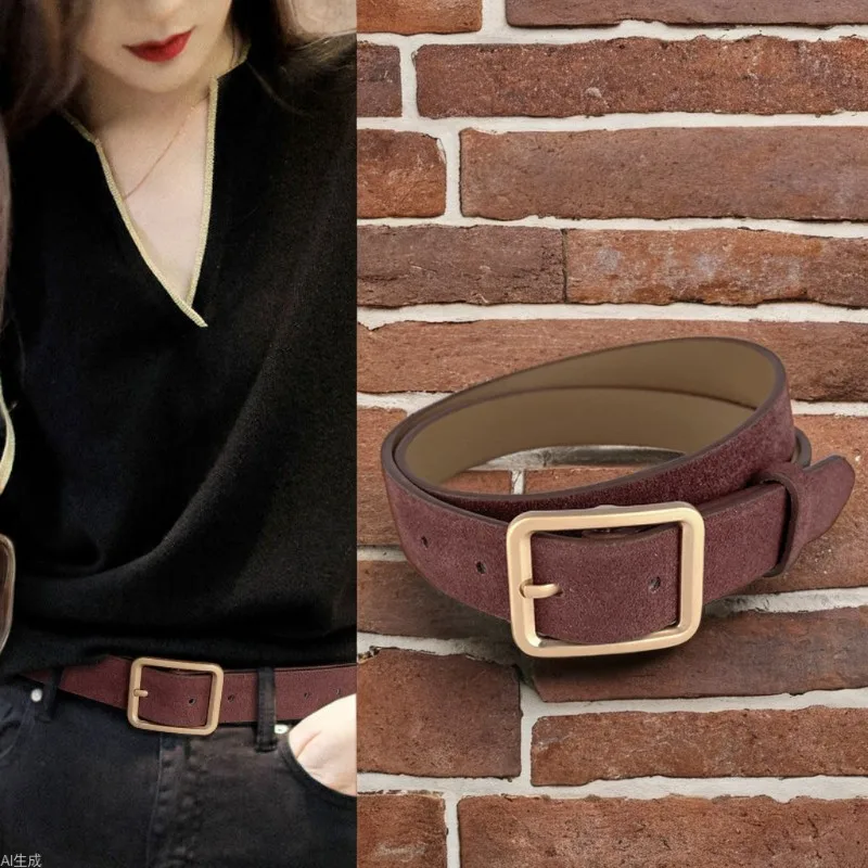 

Advanced Frosted Suede Genuine Leather Women's BeltCowhide Retro Simple and Fashionablepaired with Casual Jeans Belt 2.3CM Width