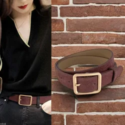 Advanced Frosted Suede Genuine Leather Women's BeltCowhide Retro Simple and Fashionablepaired with Casual Jeans Belt 2.3CM Width