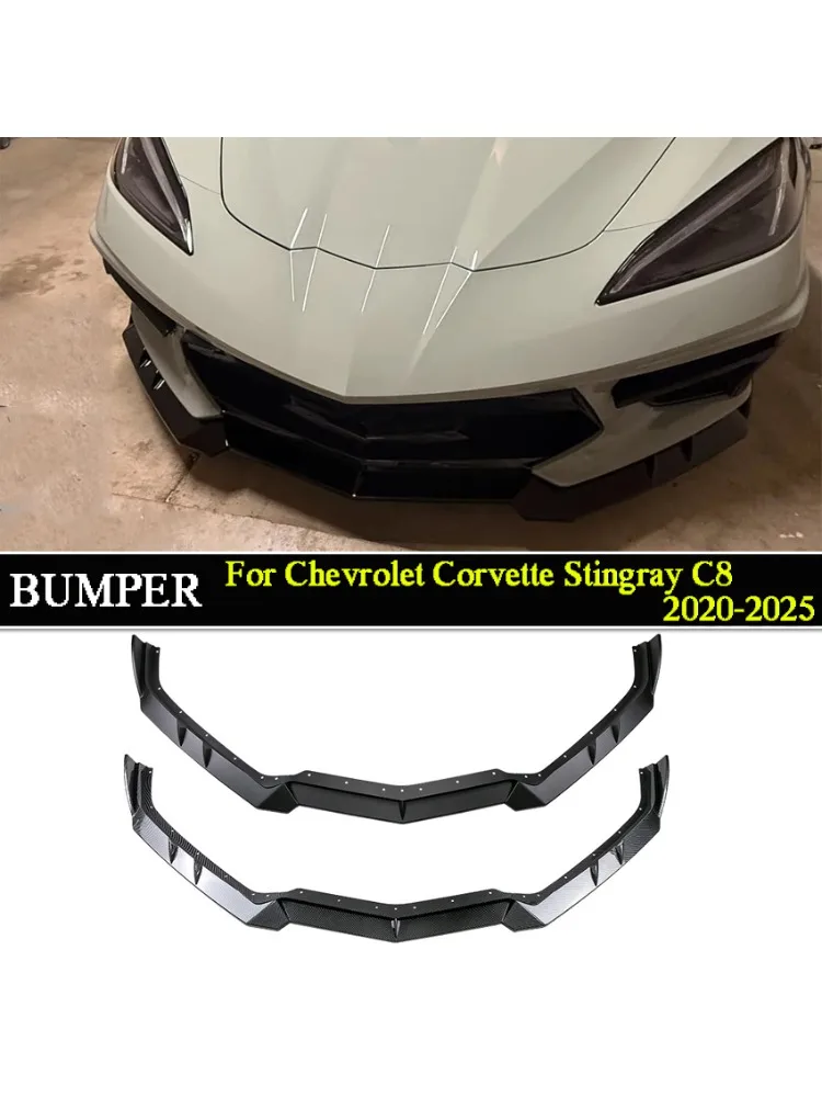 3 SZT. Przedni Splitter Zderzaka Samochodowego Do Chevrolet Corvette Stingray C8 2020-2025, Czarny Połysk, Spoiler, Dyfuzor, Akcesoria Samochodowe — 2