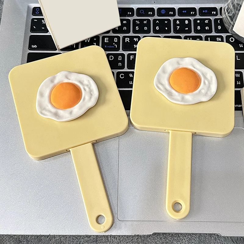 Handle Mirror Comb Portable Poached Egg Handle Mirror Yellow Quadrate Mirror Makeup Mirror With Comb For Girl Gift Makeup Tool