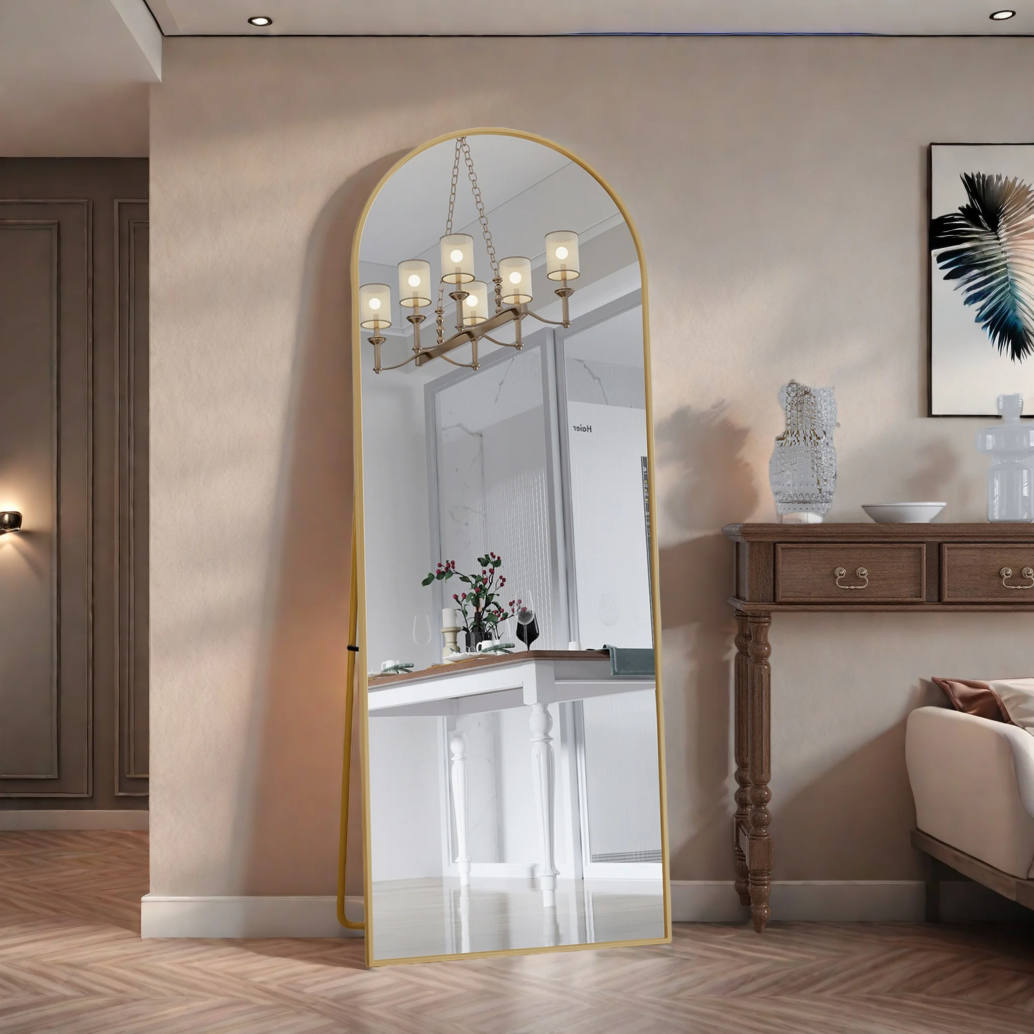 Miroir sur pied, miroir avec cadre noir, grand miroir mural pour être utilisé sur pied, appuyé ou suspendu