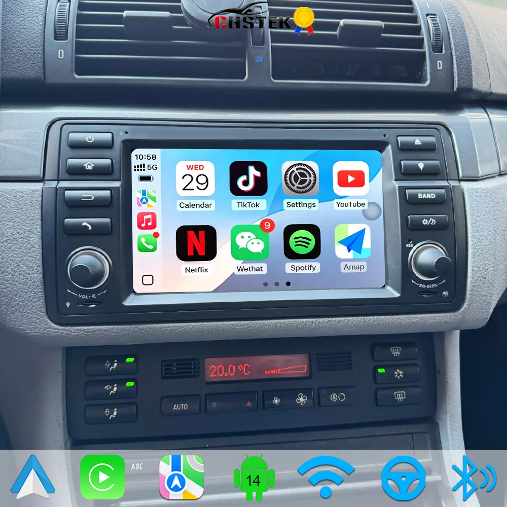 CHSTEK Android 14 Car Radio For BMW 3 Series E46 M3 318 320 325 330 Carplay Android Auto GPS NAVI 4G BT5.0 DSP Multimedia Player