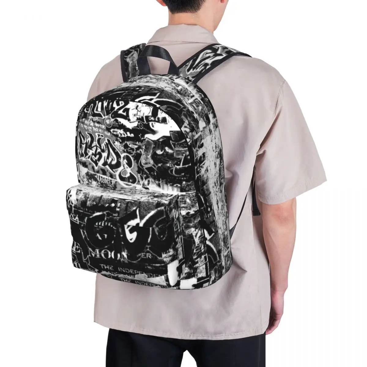 Black Graffiti Backpack Fashion Novelty Backpacks Men College Breathable High School Bags High Quality Rucksack Christmas Gift