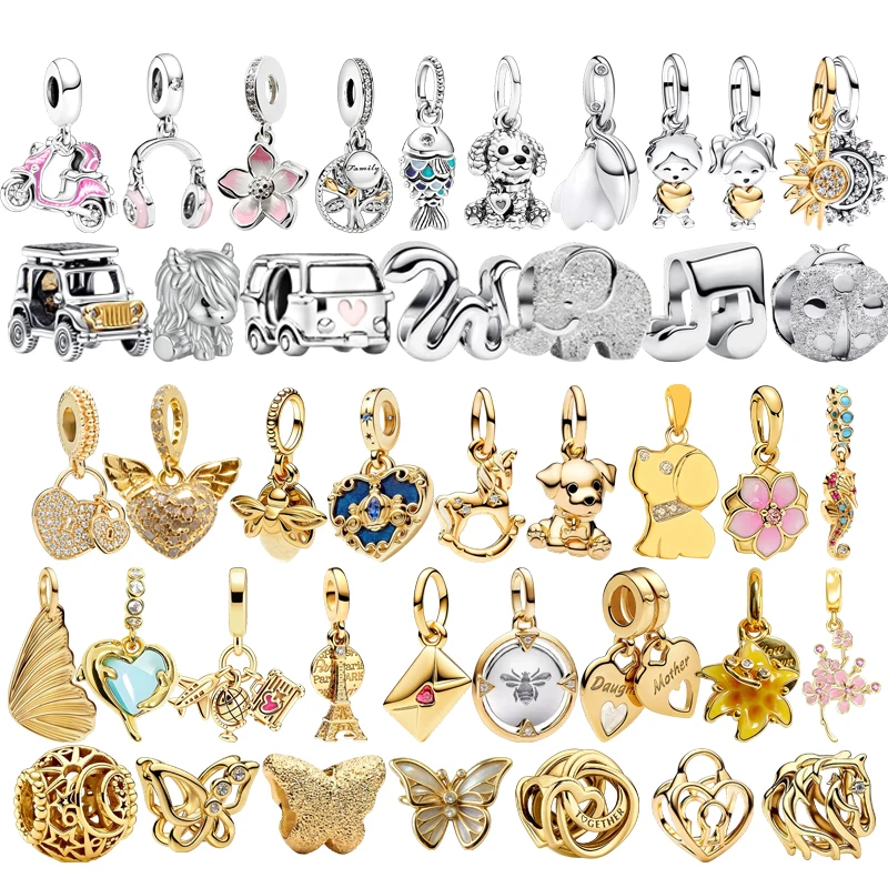 Neue Original-Charm-Perlen, Blumen-Charm-Serie & Familien-Herz-Charm & Weiße Gänseblümchen-Abstandhalterperlen, Passend für Anhänger-Armbänder Damenschmuck Geschenk