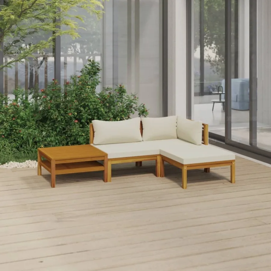 

4 Piece Patio Lounge Set with Cream Cushion Solid Acacia Wood