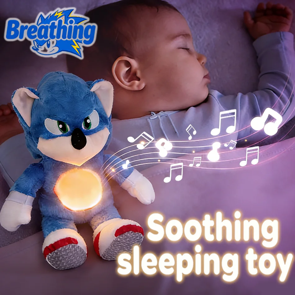 سونيك القنفذ أفخم 45 سنتيمتر أفخم دمية التنفس الطفل Peluche تهدئة لعبة أنيمي الطفل الموسيقى ضوء النوم لعب الاطفال هدايا عيد