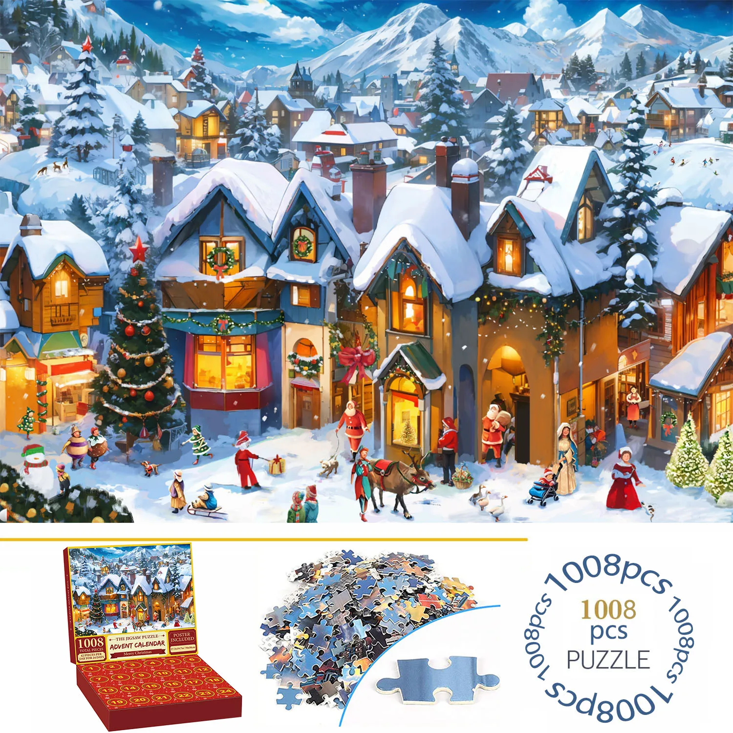 

1008 Pieces Advent Calendar Jigsaw Puzzles for Adults & Kids Home Decor Game Family Fun Xmas 24 Days Countdown Educational Toys