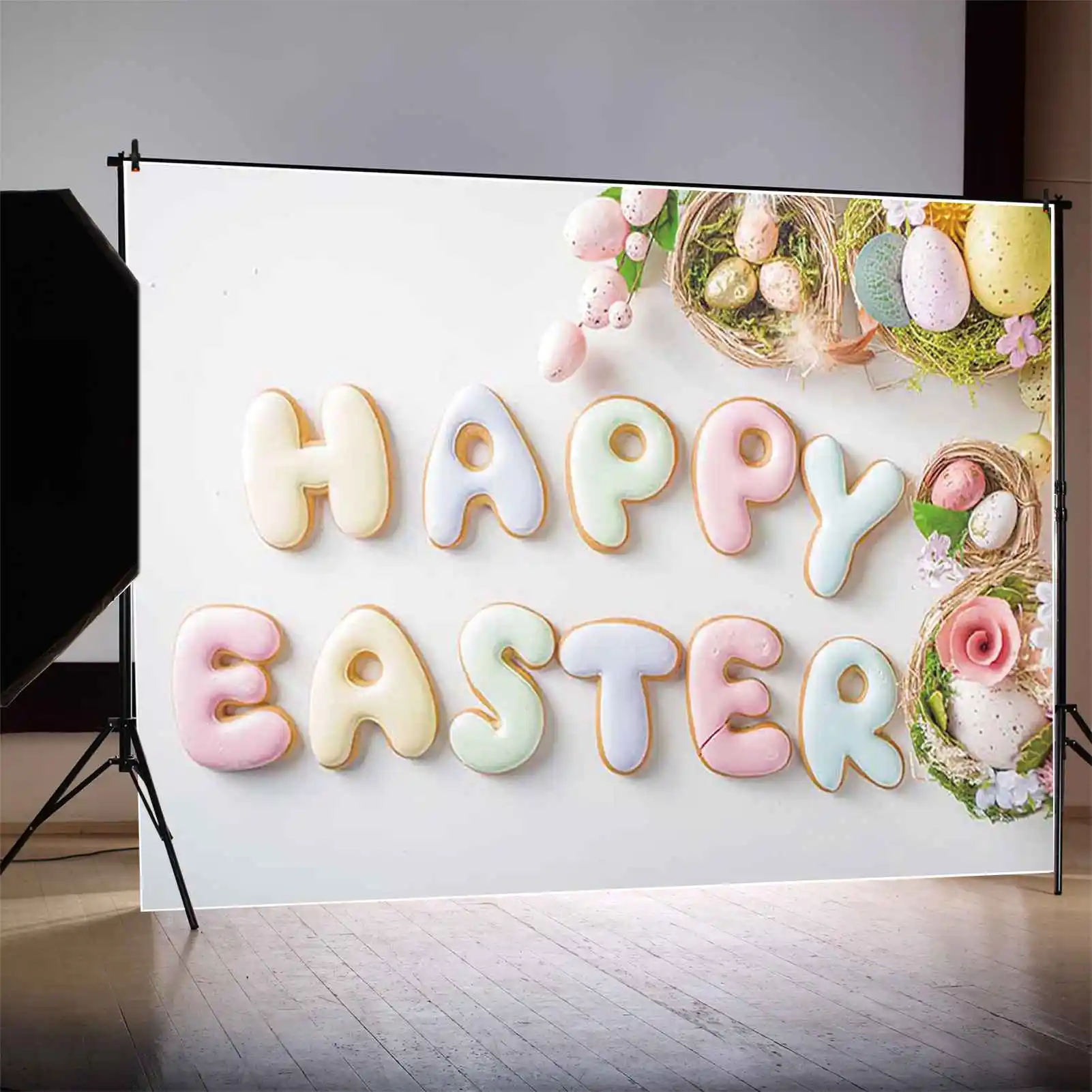 MOON.QG 2025 عيد الفصح خلفية التصوير الفوتوغرافي الأرنب أرنب البيض حديقة زهرة الغابات خلفية الأطفال حفلة استوديو التصوير الفوتوغرافي