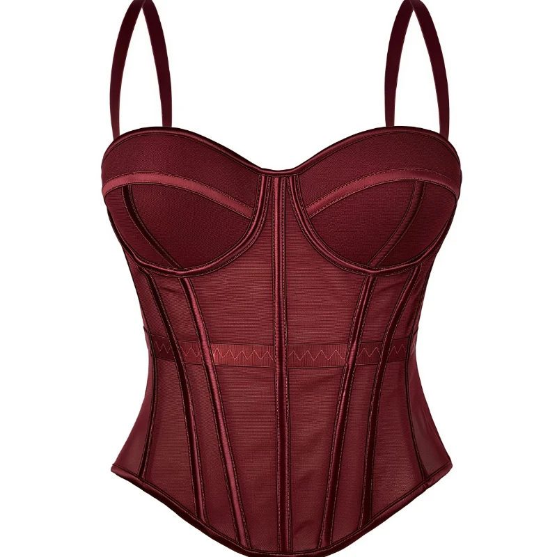 Women Boning Corset Bustier Cami Top Padded Bodycon Slim Fit Sleeveless Street Club Party Casual Tank Top Adjustable Tightness